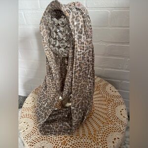 Betsey Johnson Knit Infinity Scarf, Leopard Print With Sequins, NWT